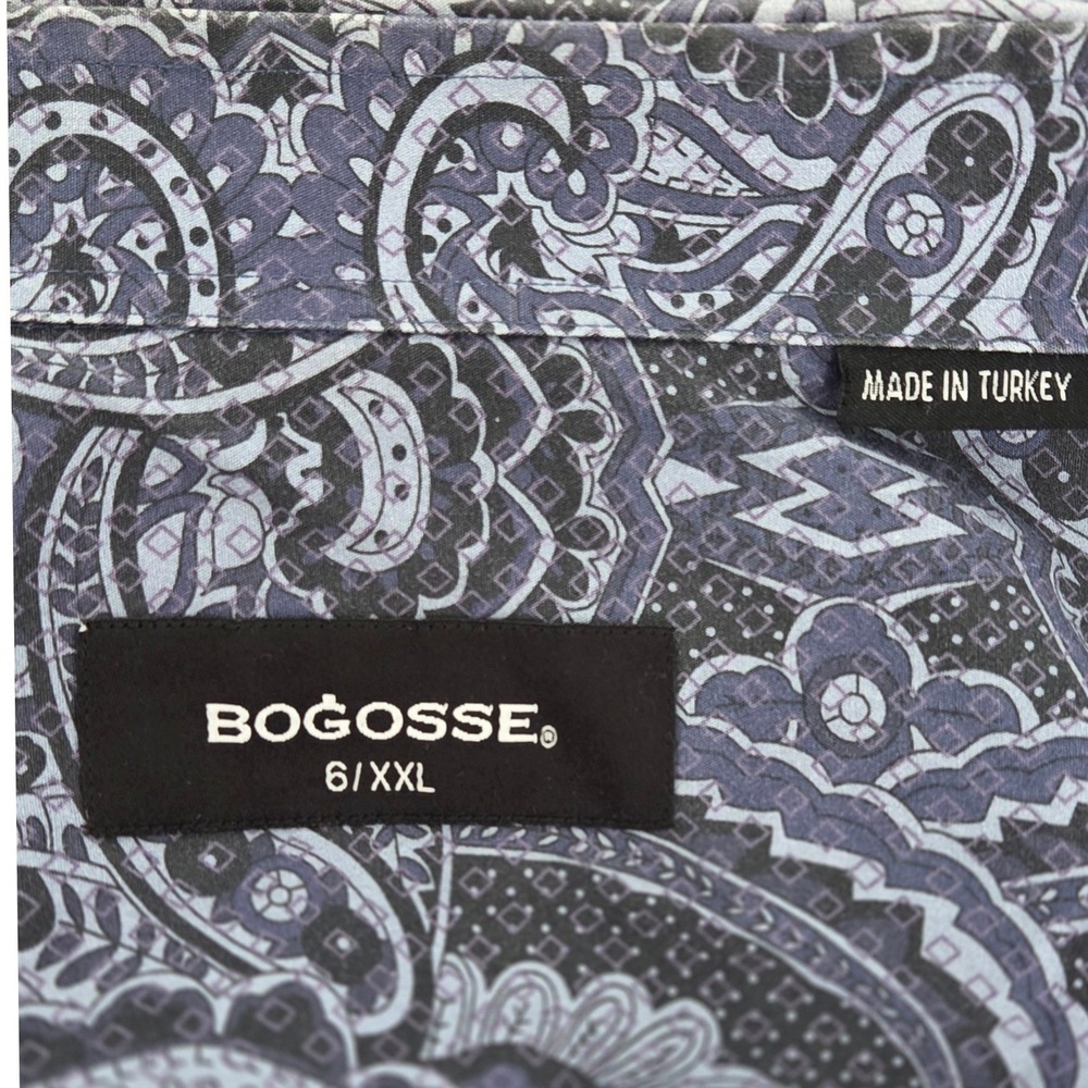 Bogosse Mens Shirt 6/XXL Blue & Black Paisley Button Down LS Turkey Cotton